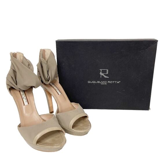 Guglielmo Rotta Beige Platform Heel Open Toe‎ Leather Trim Womens Size 40 EU - Picture 15 of 15